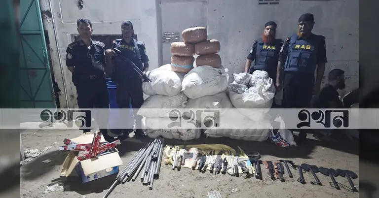 র‌্যাবের অভিযানে উদ্ধারকৃত মাদক, অস্ত্র ও টাকা